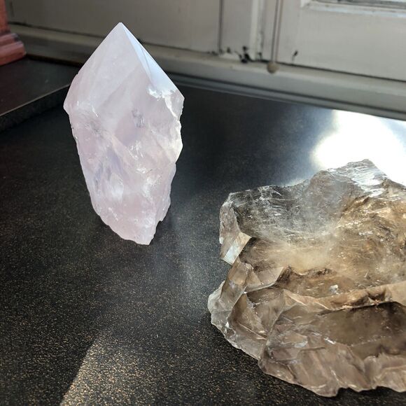 Elestial Smoky Quartz, Rose Quartz & Agate Set  Heart Healing & Balance Crystals - Picture 8 of 9